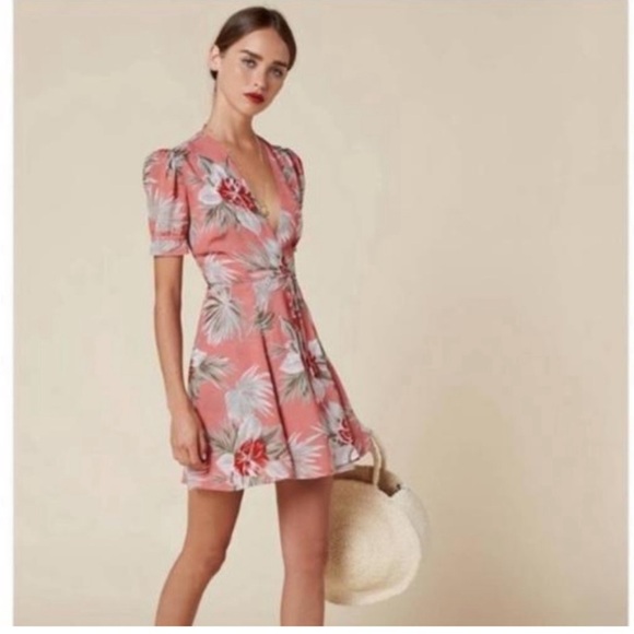 Reformation Dresses & Skirts - Reformation Pink Lourdes Jamaica Print Tropical Floral Cactus Wrap Dress